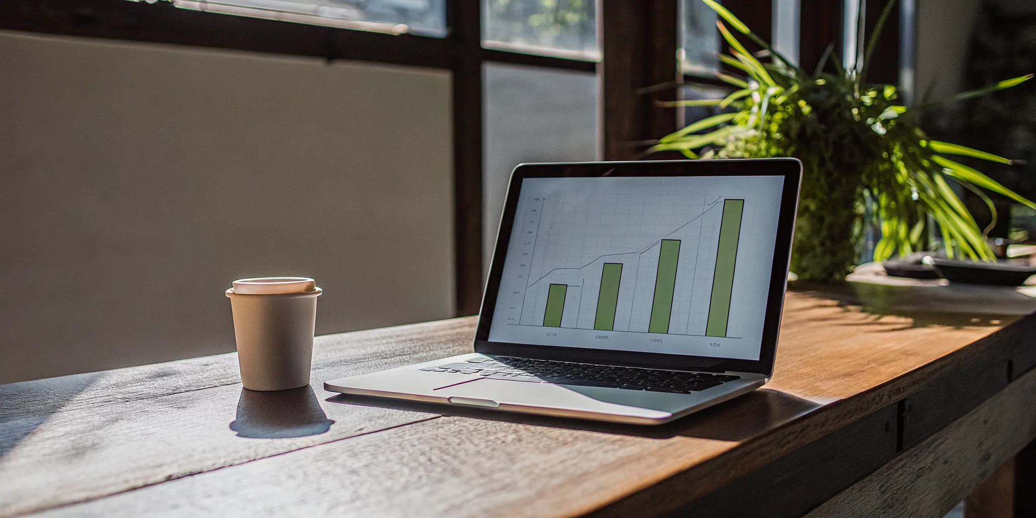 how-does-revenue-based-financing-work-a-guide-543455 Modern office with a laptop displaying growth charts, symbolizing how revenue-based financing works
