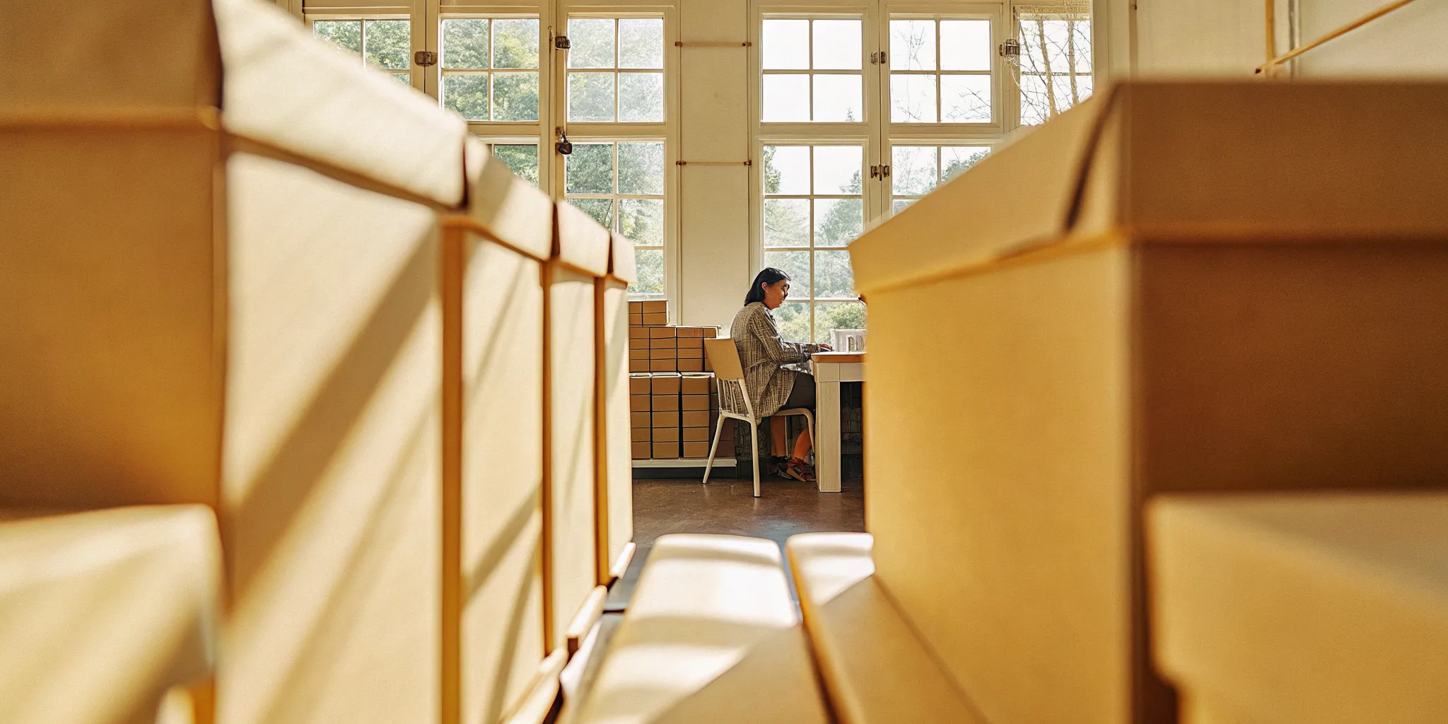 Small business owner reviewing financing options in a modern bright office