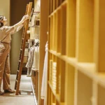 Retail business owner stocking inventory in a boutique store with professional atmosphere
