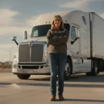 Owner-operator standing beside a semi truck at a trucking depot