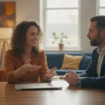 Small-business owner discussing an SBA 7a loan with a financing specialist