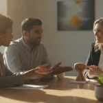 Small business owners comparing SBA and conventional business financing with a specialist