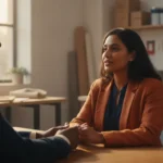 Small business owner discussing emergency financing with a specialist