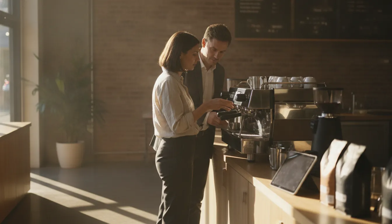 equipment-financing-vs-equipment-leasing-which-is-best-717287 Small business owner and financing specialist reviewing commercial equipment