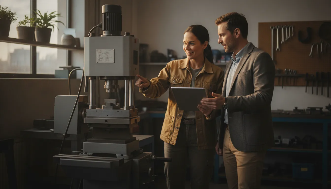 Small business owner reviewing equipment financing with a specialist