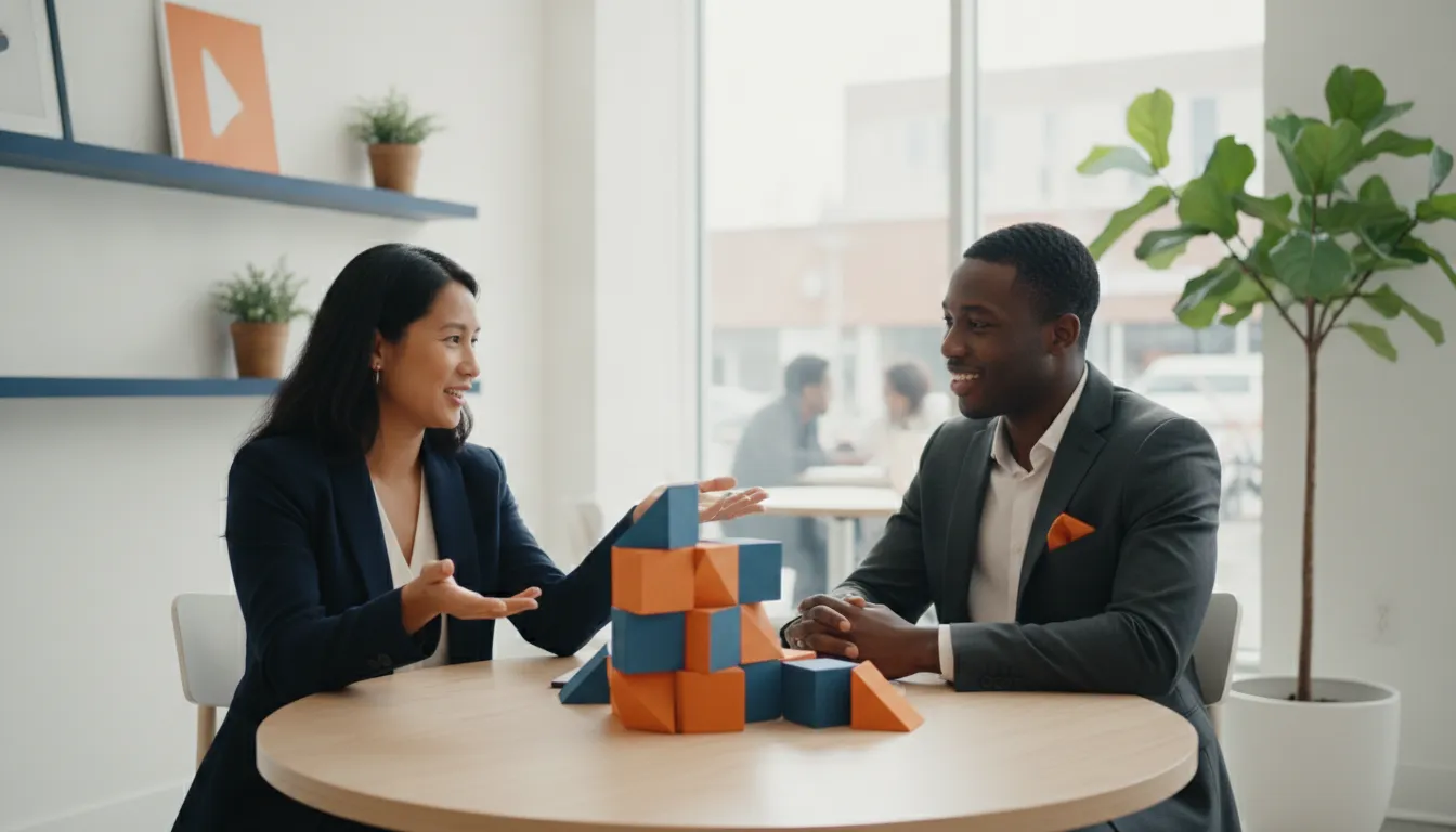 Small business owner reviewing a growth plan with a financing specialist