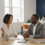 Small business owner discussing line of credit options with a financing specialist