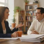 Small-business owner discussing a working capital loan and line of credit with a financing specialist