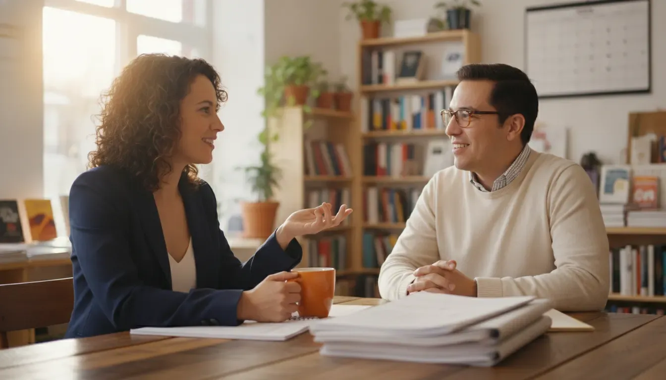Small-business owner discussing a working capital loan and line of credit with a financing specialist