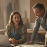 Small business owner reviewing financing options and paperwork at a desk