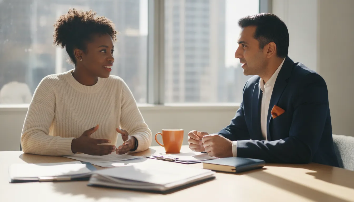 Small business owner comparing financing options with a specialist