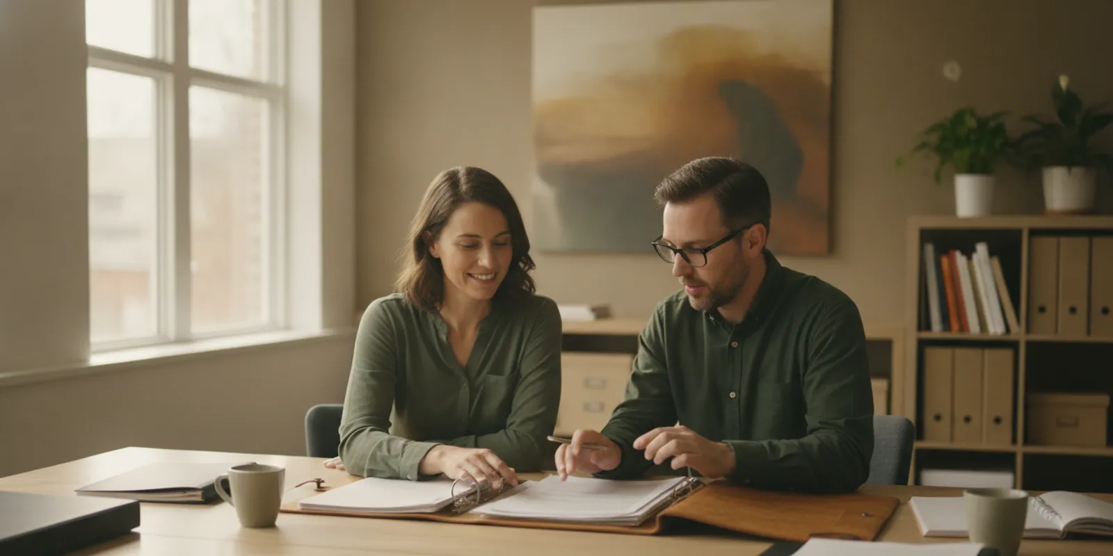 sba-express-loan-how-the-program-works-and-who-should-explore-it-780637 Small business owner reviewing financing paperwork with a lender at a desk